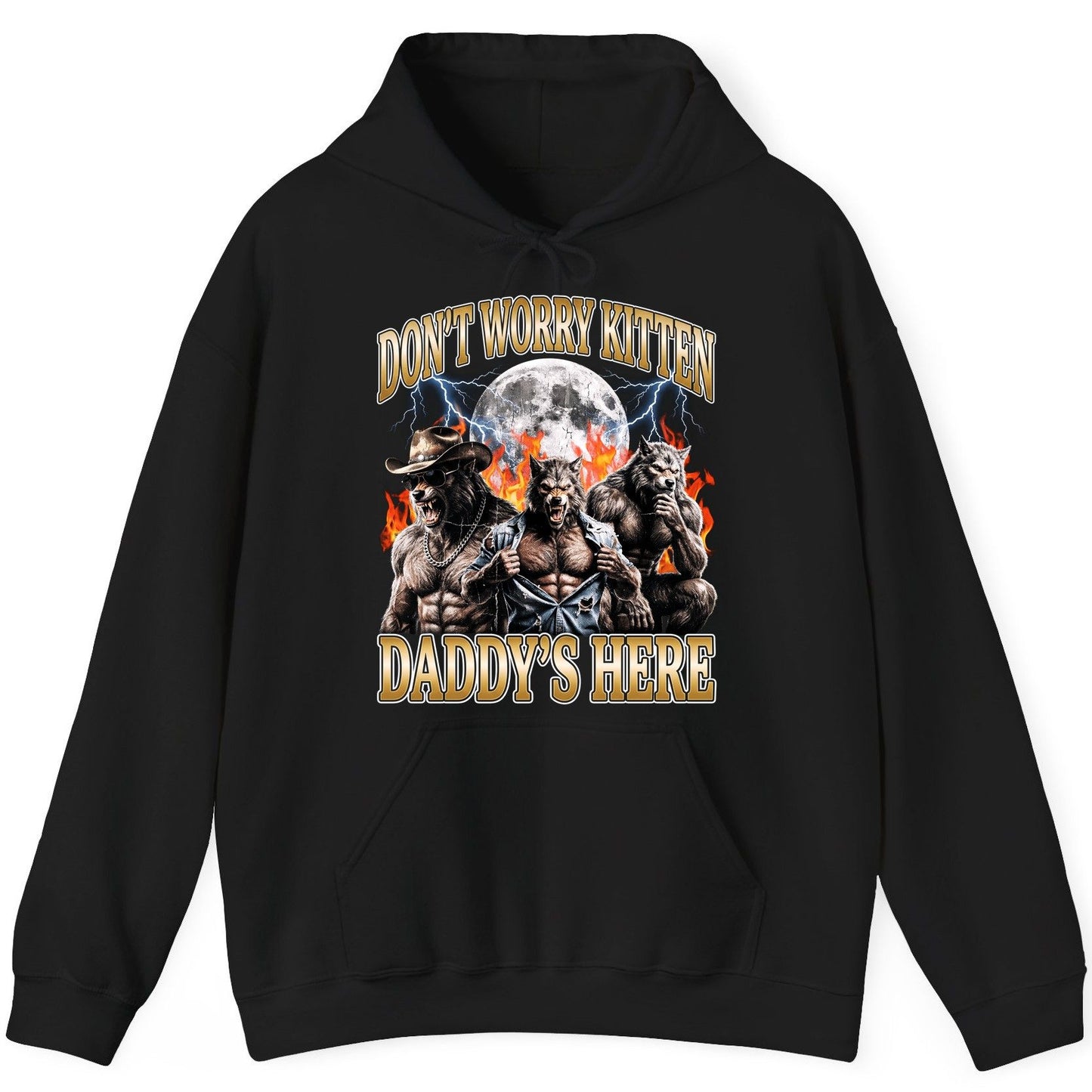 Don't Worry Kitten Daddy's Here werewolves Hoodie Black product mockup