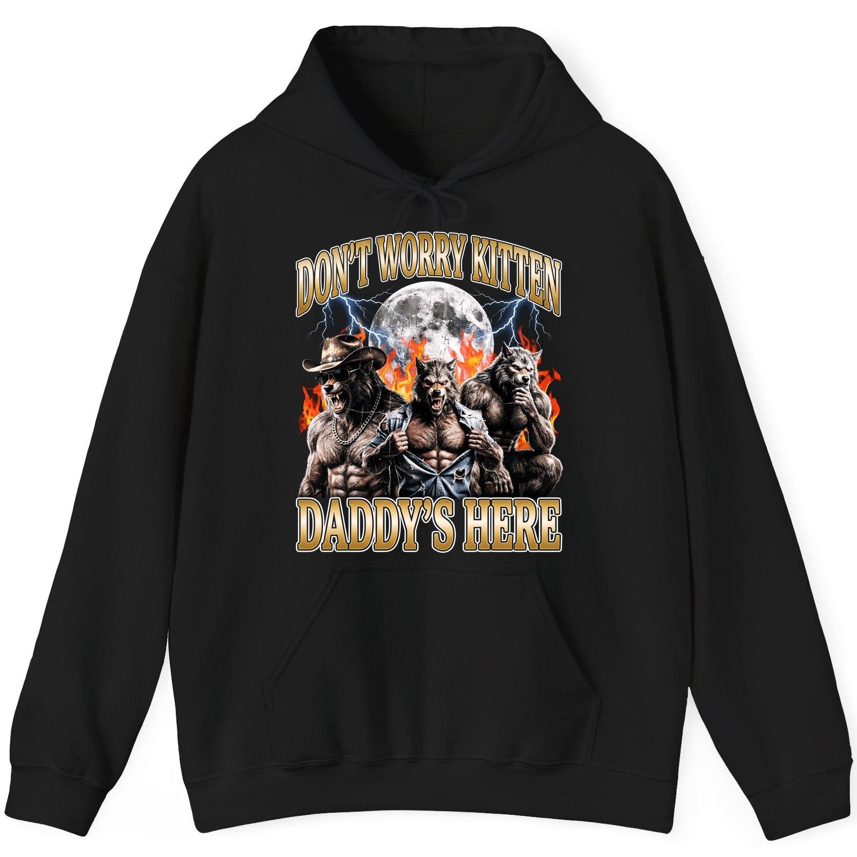 Don't Worry Kitten Daddy's Here werewolves Hoodie Black product mockup