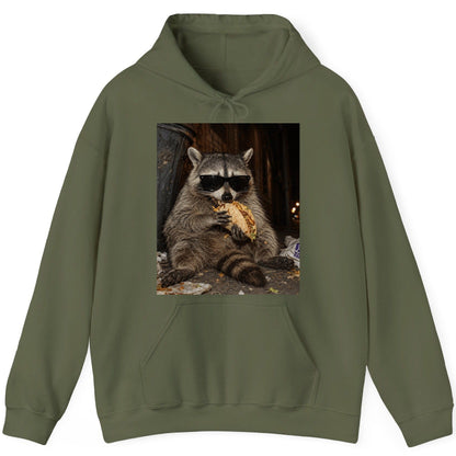 Raccoon Eating Taco Funny Animal Lovers Hoodie - product mockup - Military Green