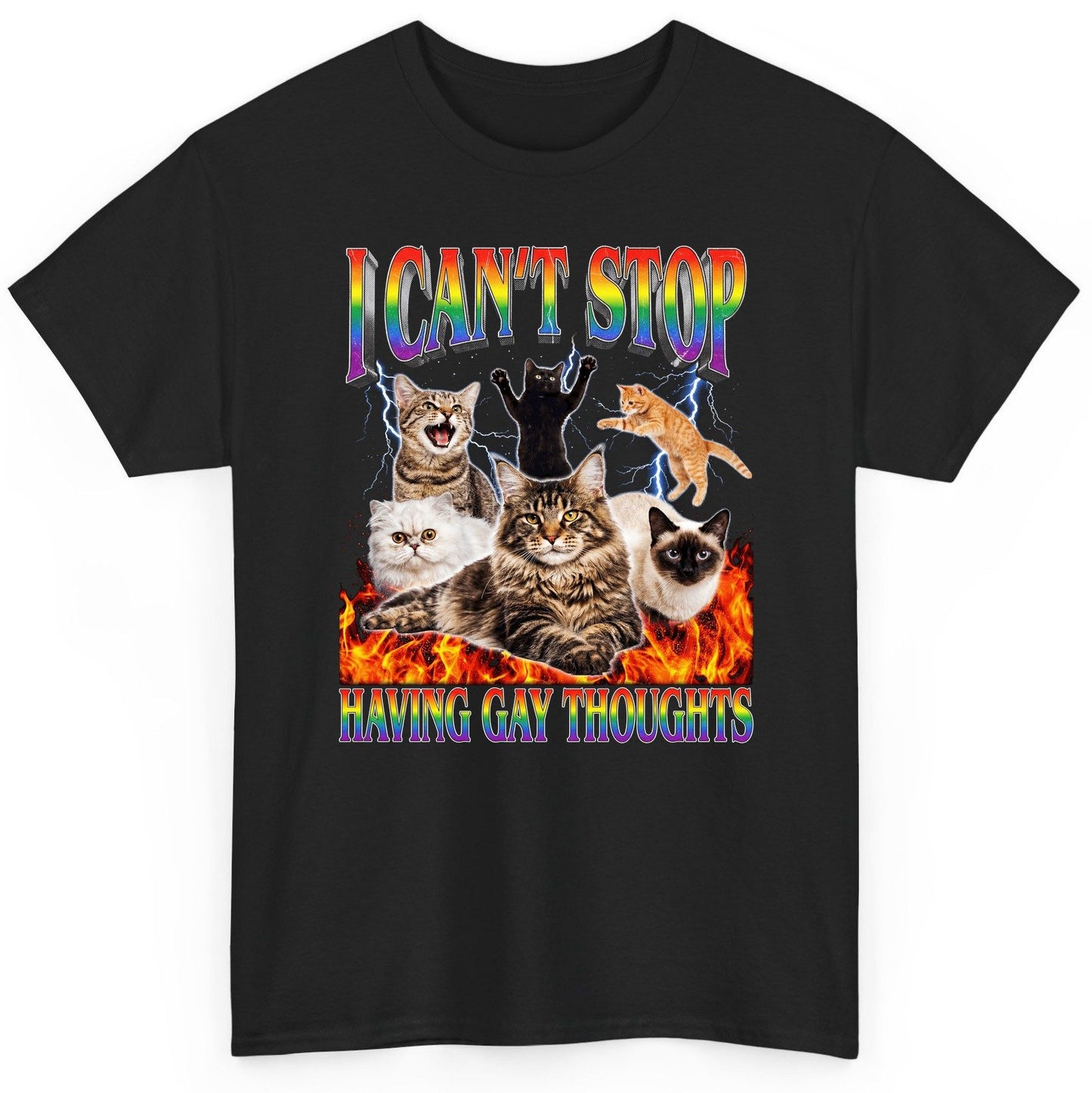 I Can't Stop Having Gay Thoughts cats T-Shirt Black product mockup