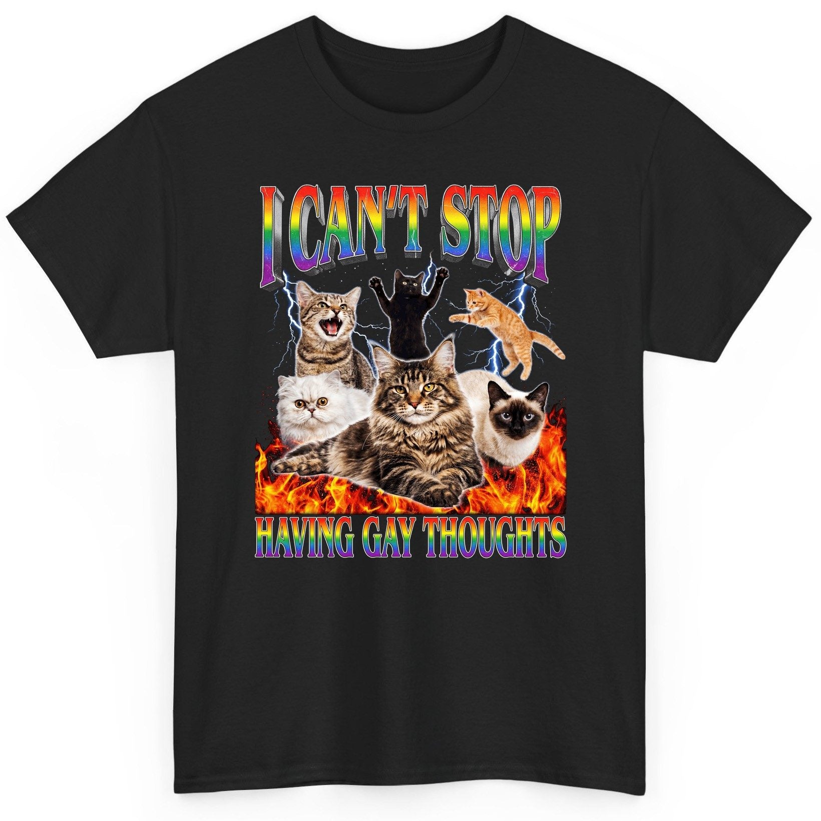 I Can't Stop Having Gay Thoughts cats T-Shirt Black product mockup