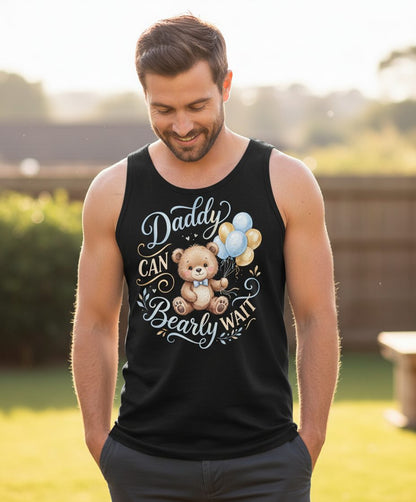 Daddy CAN Bearly WAIT Teddy Bear Tank Top - lifestyle model mockup - Black