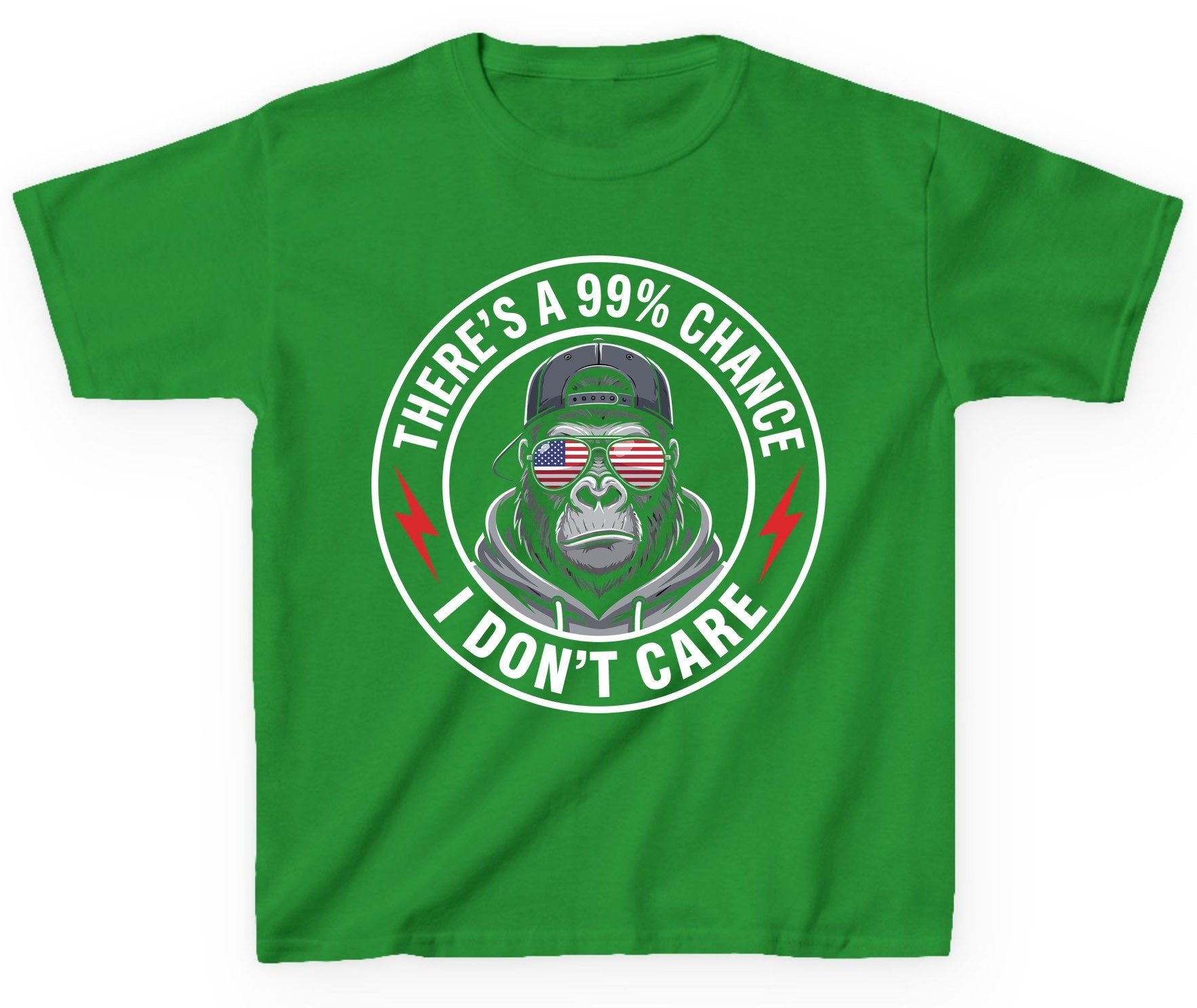 There's a 99% Chance I Don't Care sarcastic gorilla Youth T-Shirt Irish Green product mockup