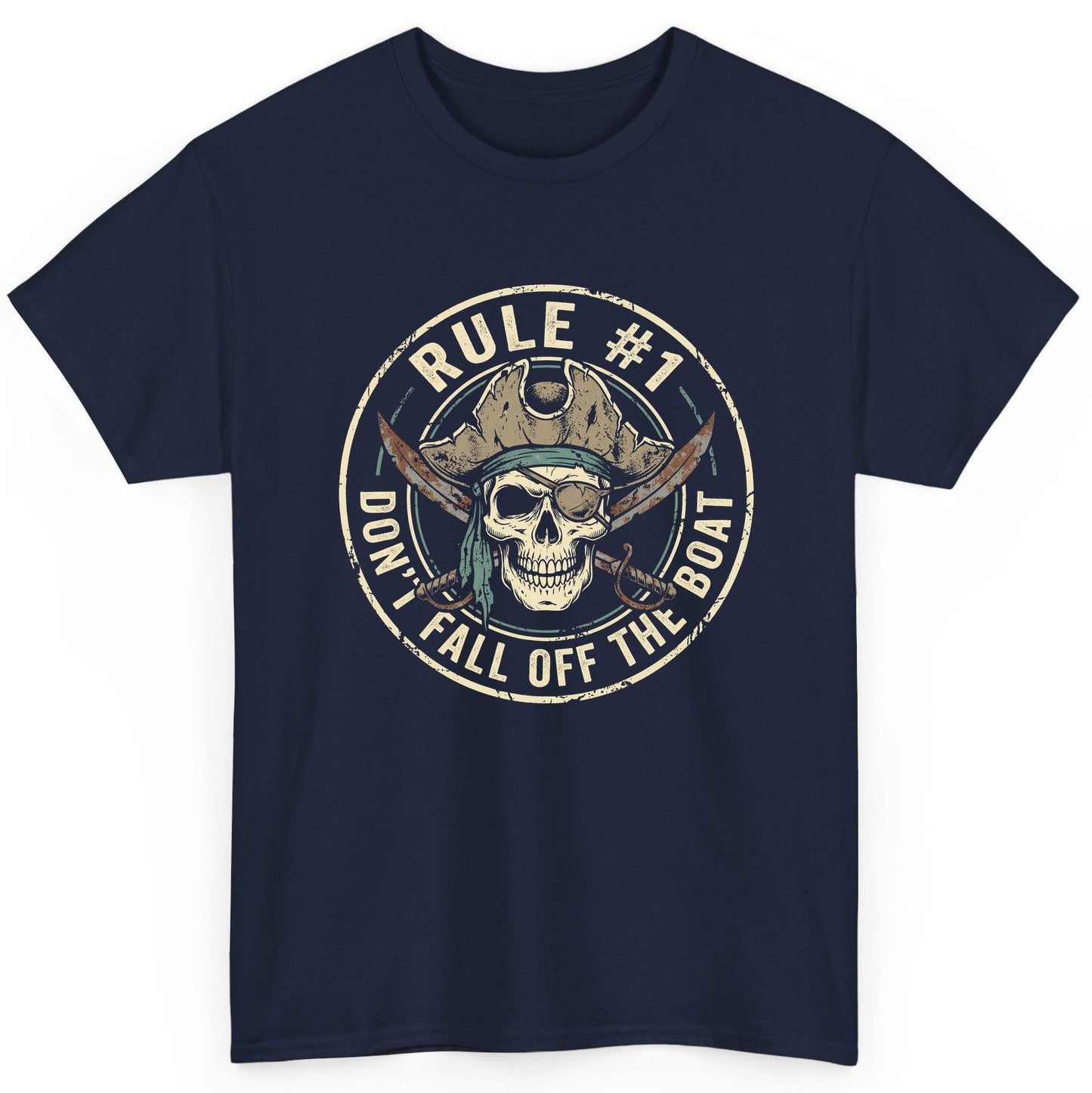 Rule 1 Don't Fall Off the Boat pirate T-Shirt Navy product mockup