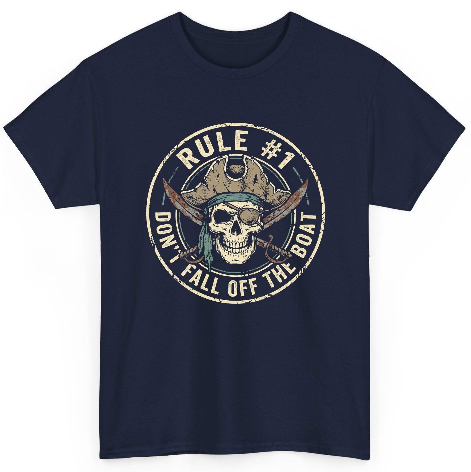 Rule 1 Don't Fall Off the Boat pirate T-Shirt Navy product mockup