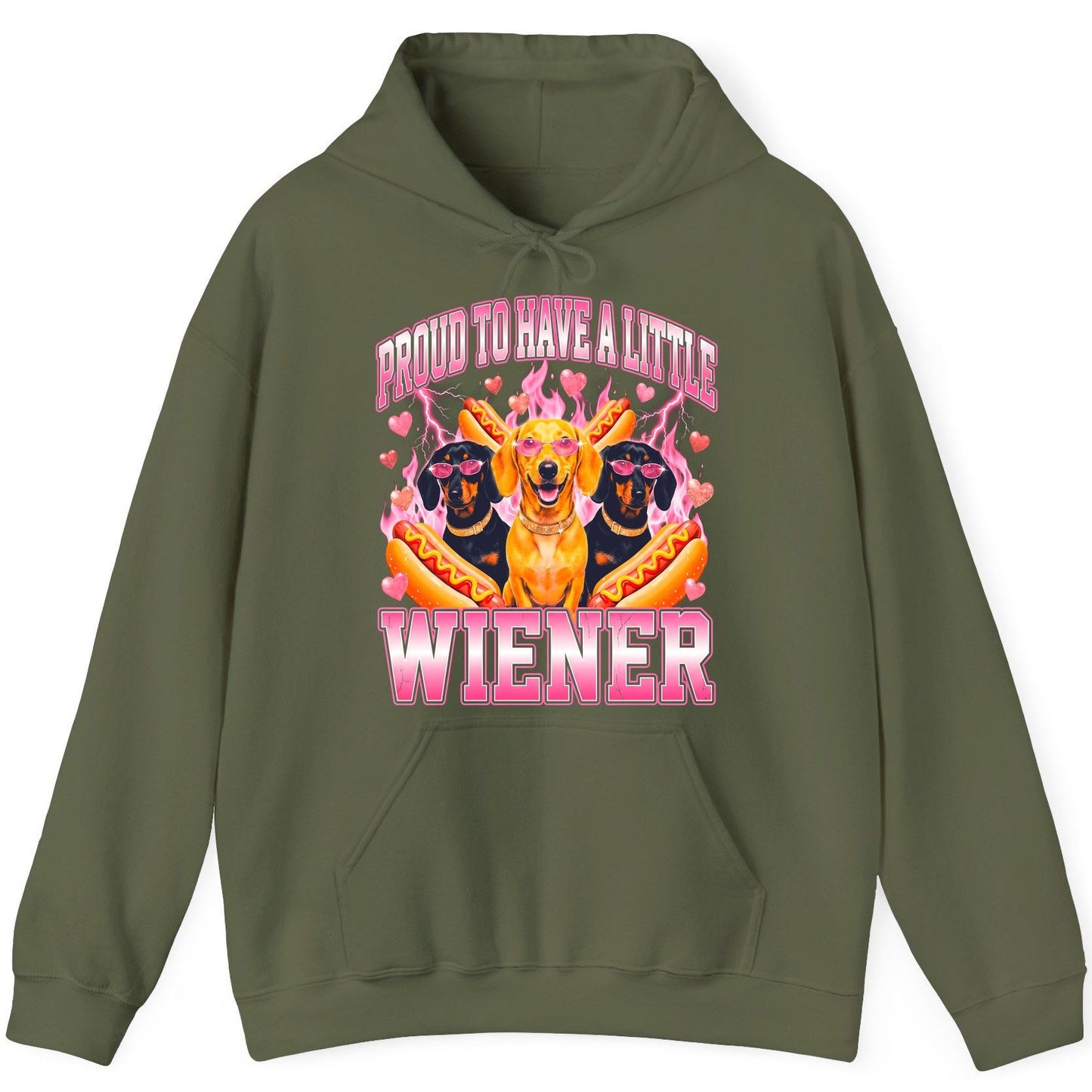 Proud to Have a Little Wiener dachshund Hoodie Military Green product mockup