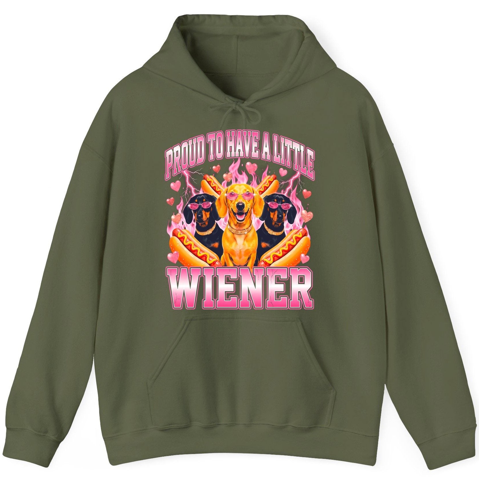 Proud to Have a Little Wiener dachshund Hoodie Military Green product mockup