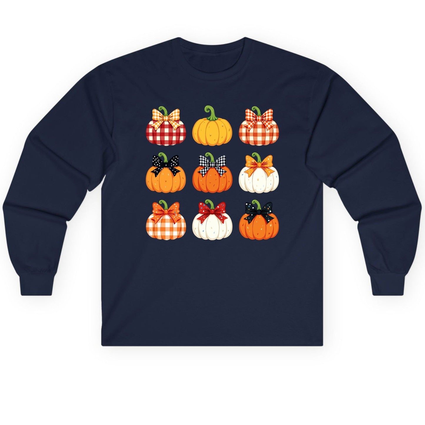 Decorative Fall Pumpkins fall pumpkins Long Sleeve Tee Navy product mockup