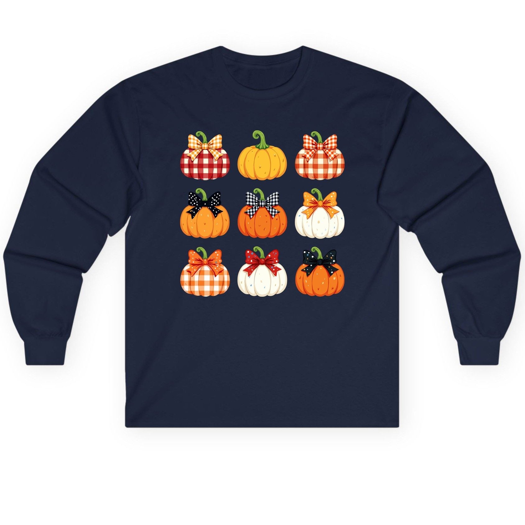 Decorative Fall Pumpkins fall pumpkins Long Sleeve Tee Navy product mockup