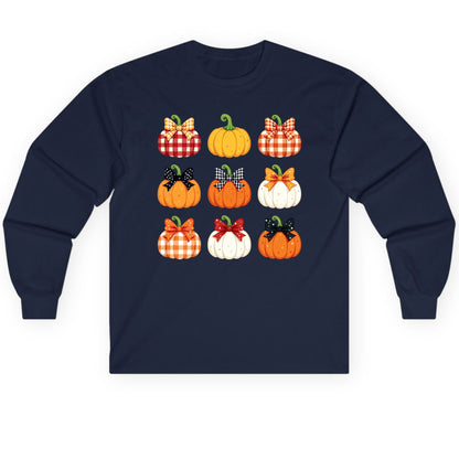 Decorative Fall Pumpkins fall pumpkins Long Sleeve Tee Navy product mockup