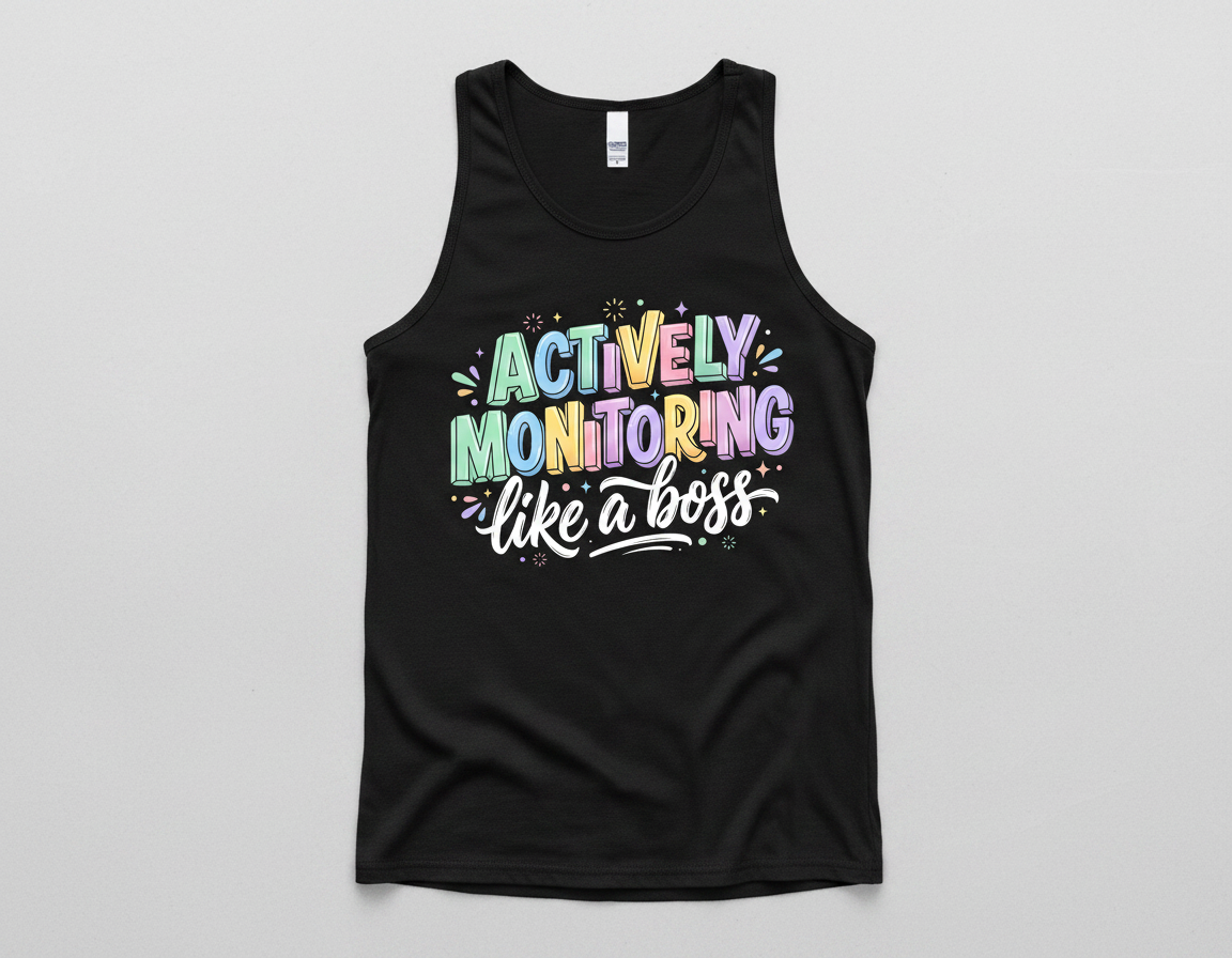 Actively Monitoring Like A Boss Funny Quote Tank Top - Black