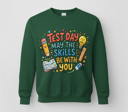 Test Day May The Skills Be With You Funny Teacher Student Gift Sweatshirt - Forest Green