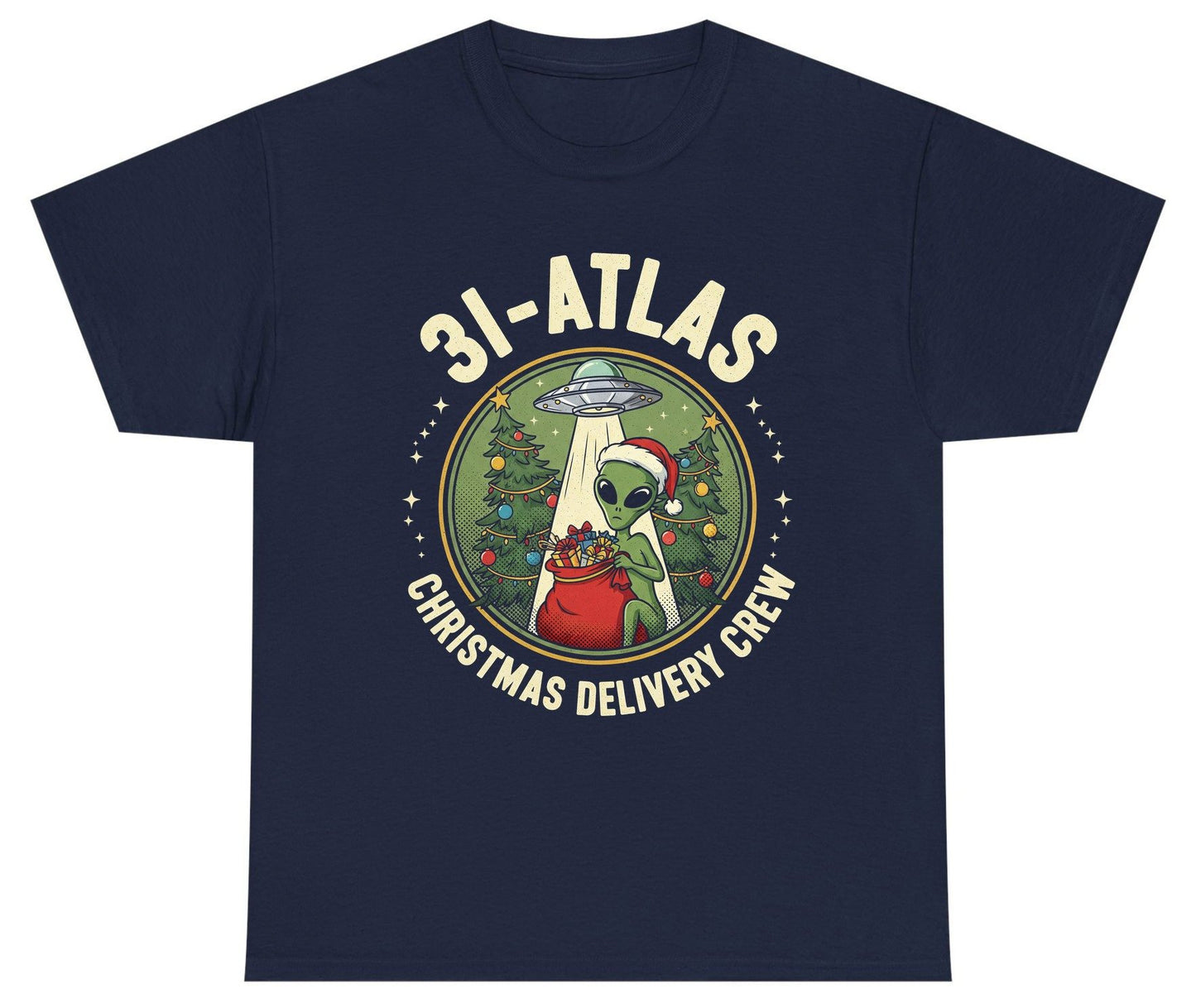 31-Atlas Christmas Delivery Crew alien Christmas Youth T-Shirt Navy product mockup