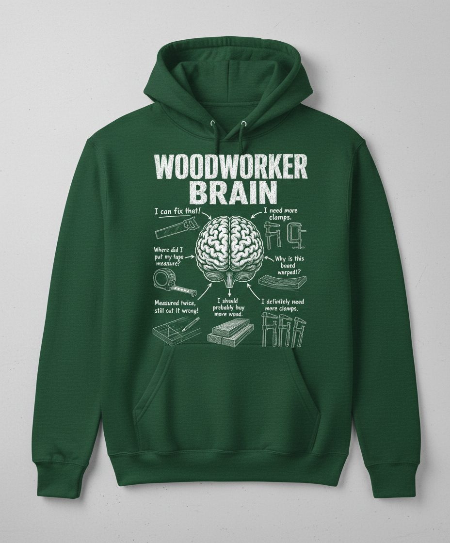 Woodworker Brain Funny Woodworking Hoodie - product mockup - Forest Green