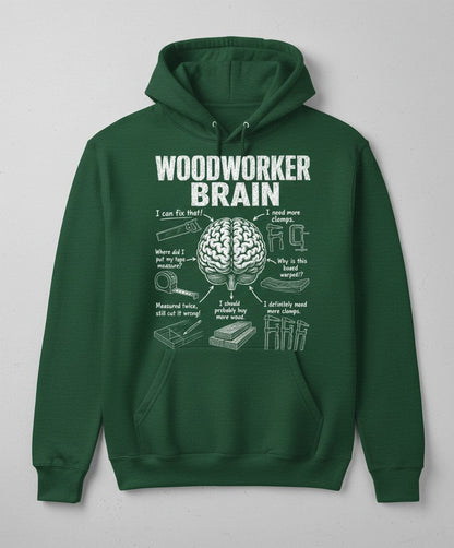 Woodworker Brain Funny Woodworking Hoodie - product mockup - Forest Green
