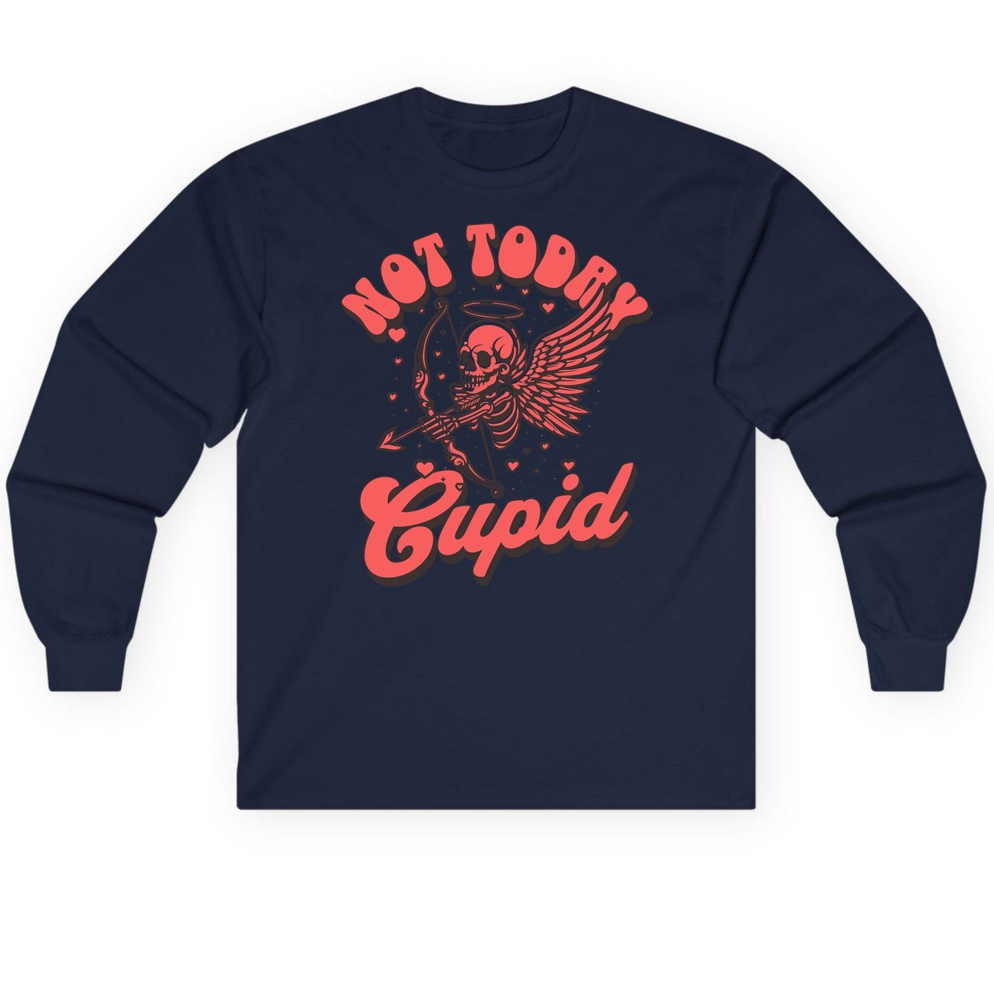 Not Today Cupid skeletal cupid Long Sleeve Tee Navy product mockup