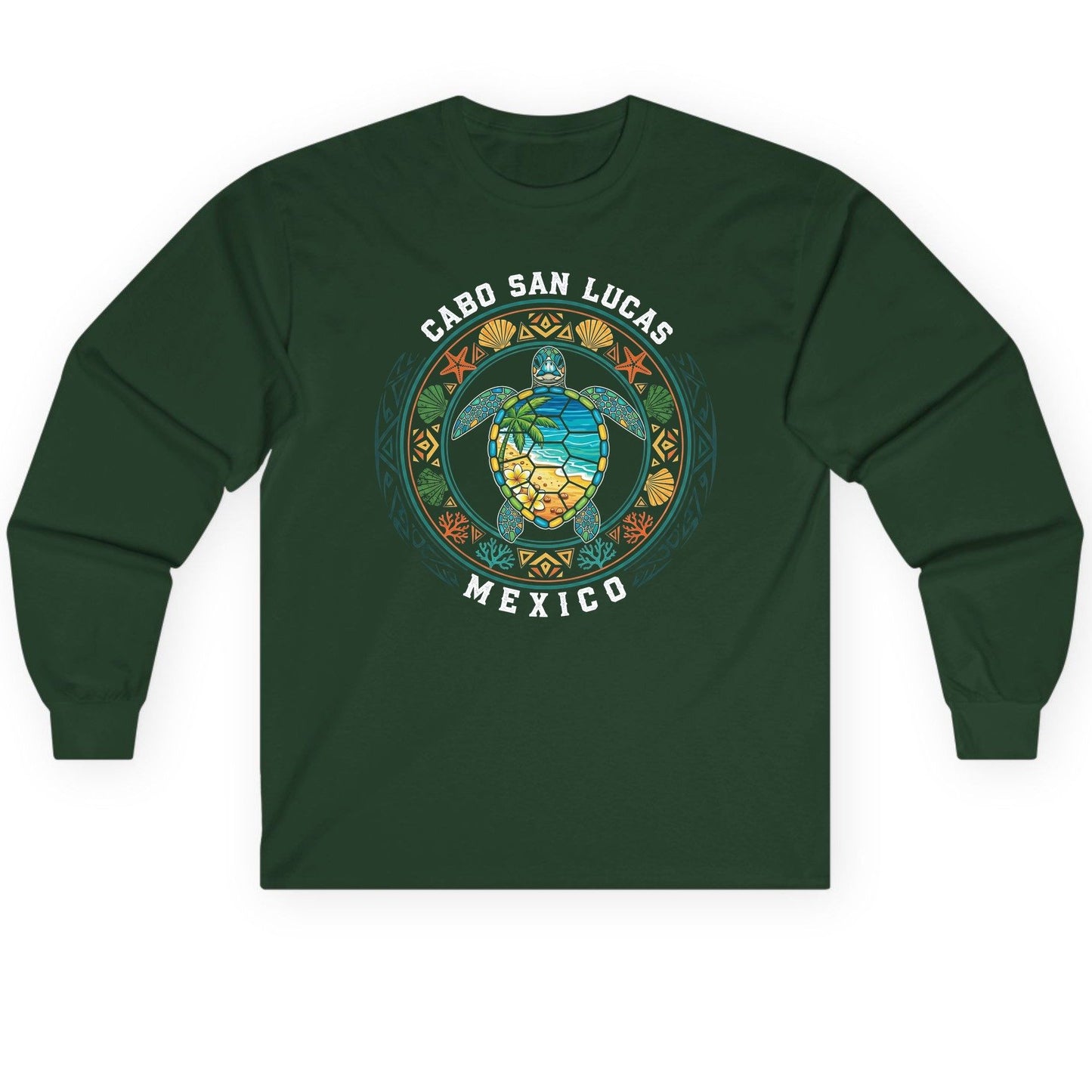 Cabo San Lucas Mexico sea turtle Long Sleeve Tee Forest Green product mockup