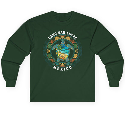 Cabo San Lucas Mexico sea turtle Long Sleeve Tee Forest Green product mockup