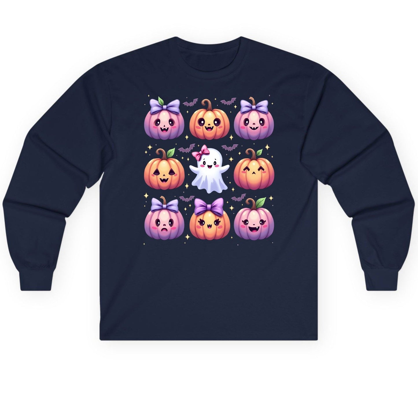 Kawaii Halloween Pumpkins kawaii Halloween Long Sleeve Tee Navy product mockup