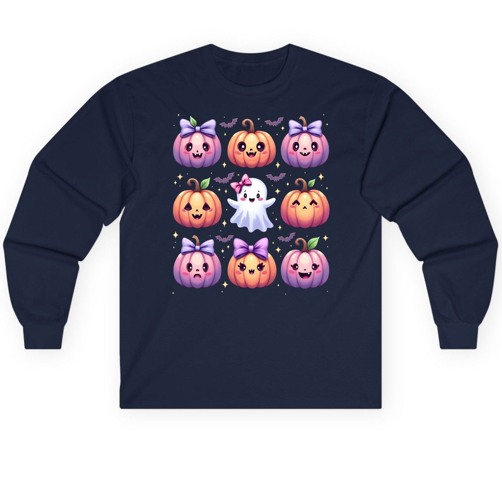 Kawaii Halloween Pumpkins kawaii Halloween Long Sleeve Tee Navy product mockup