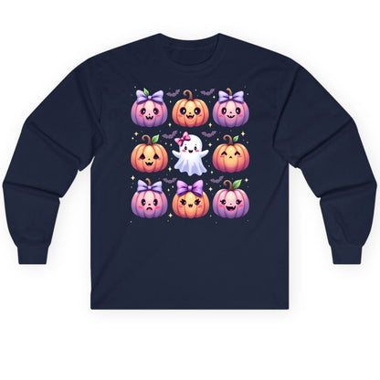 Kawaii Halloween Pumpkins kawaii Halloween Long Sleeve Tee Navy product mockup