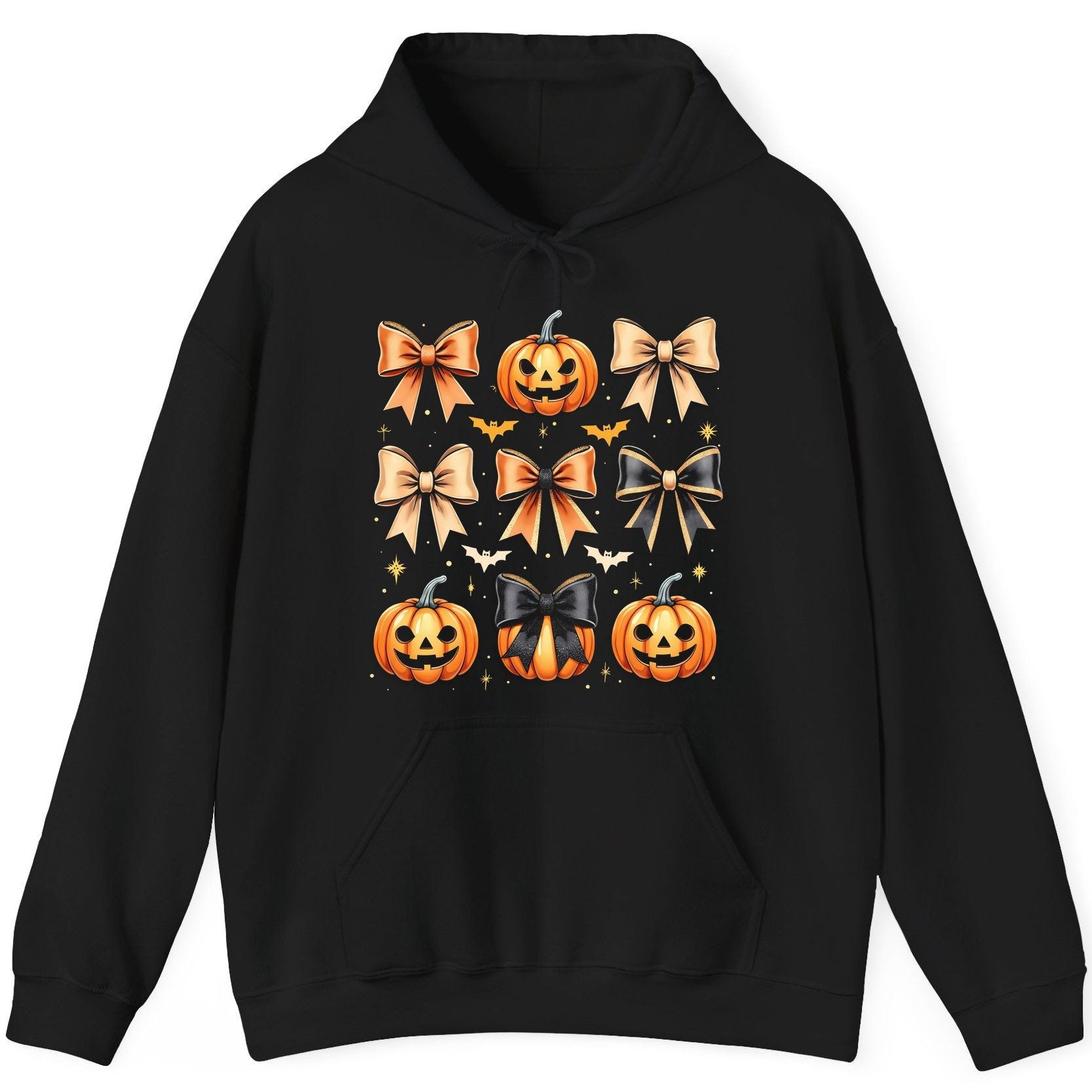 Cute Halloween Pumpkins and Bows Halloween Hoodie Black product mockup