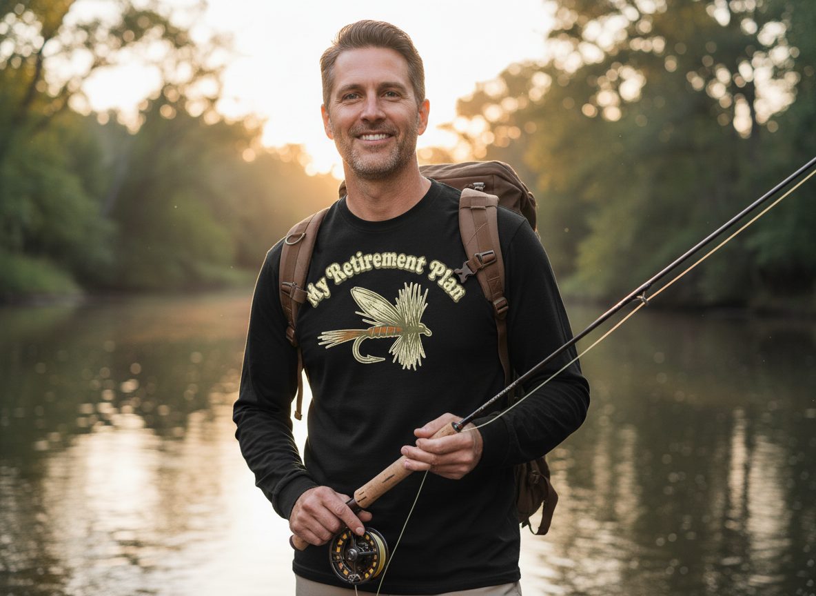 My Retirement Plan fly fishing Long Sleeve Tee Black lifestyle mockup