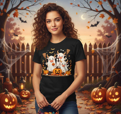 Cute Ghost Cows Halloween cows T-Shirt Black lifestyle mockup