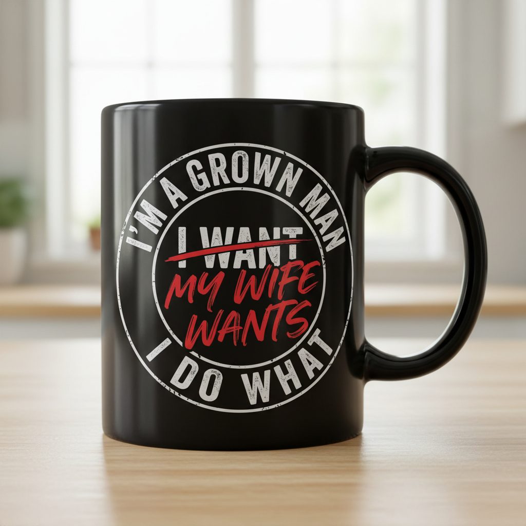 I'm a Grown Man I Do What I Want My Wife Wants Black Mug - product mockup - Black