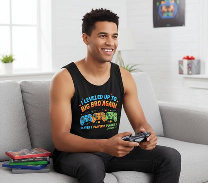 I Leveled UP TO BIG BRO AGAIN Brother Announcement Tank Top - lifestyle model mockup - Black