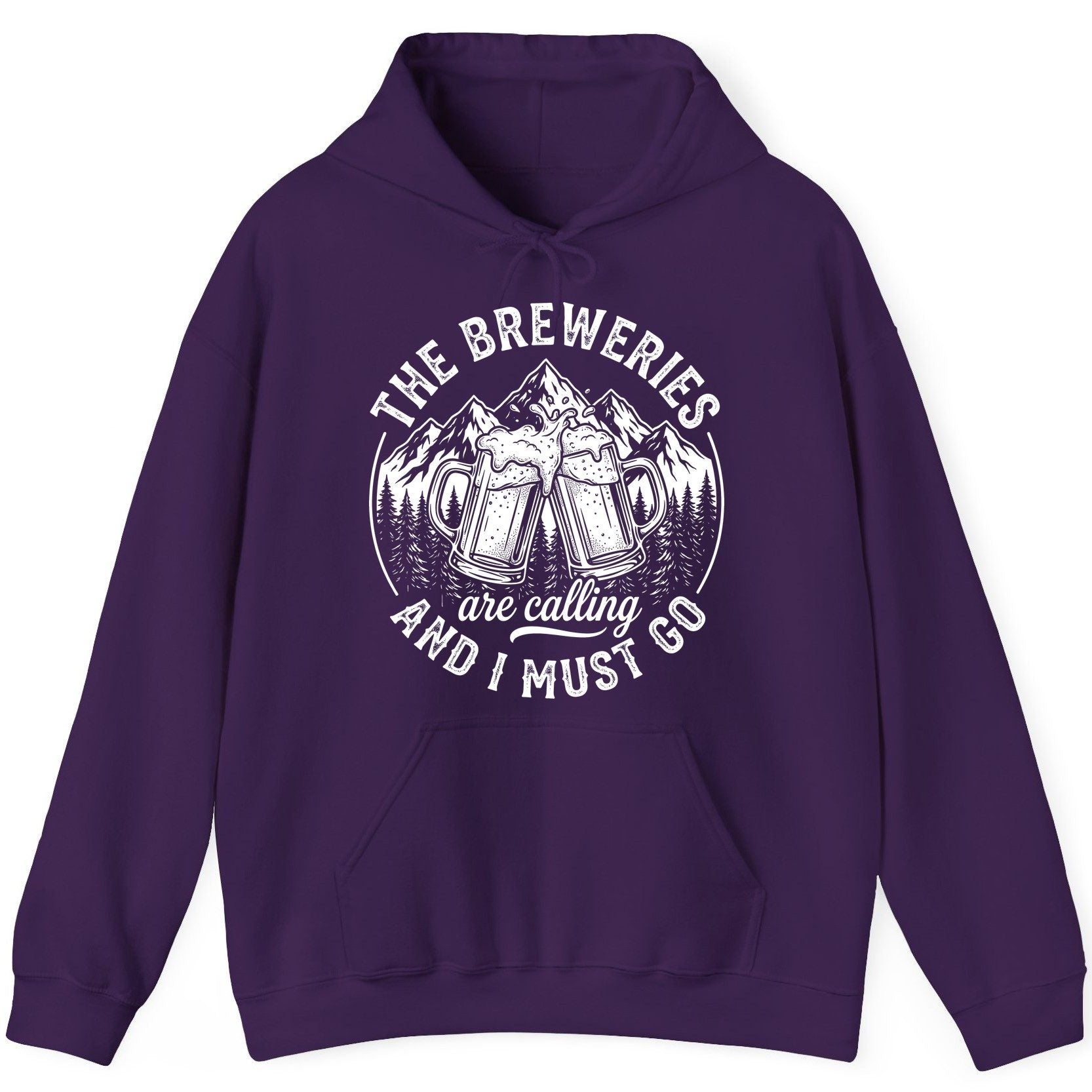THE Breweries Are Calling AND I MUST GO Funny Craft Beer Hoodie - product mockup - Purple
