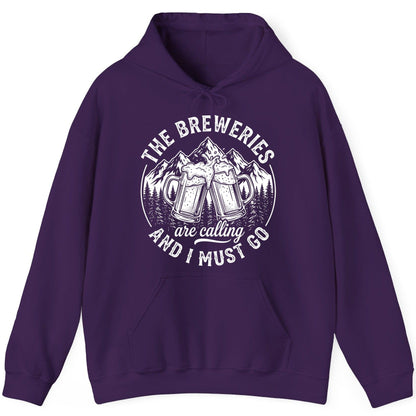THE Breweries Are Calling AND I MUST GO Funny Craft Beer Hoodie - product mockup - Purple