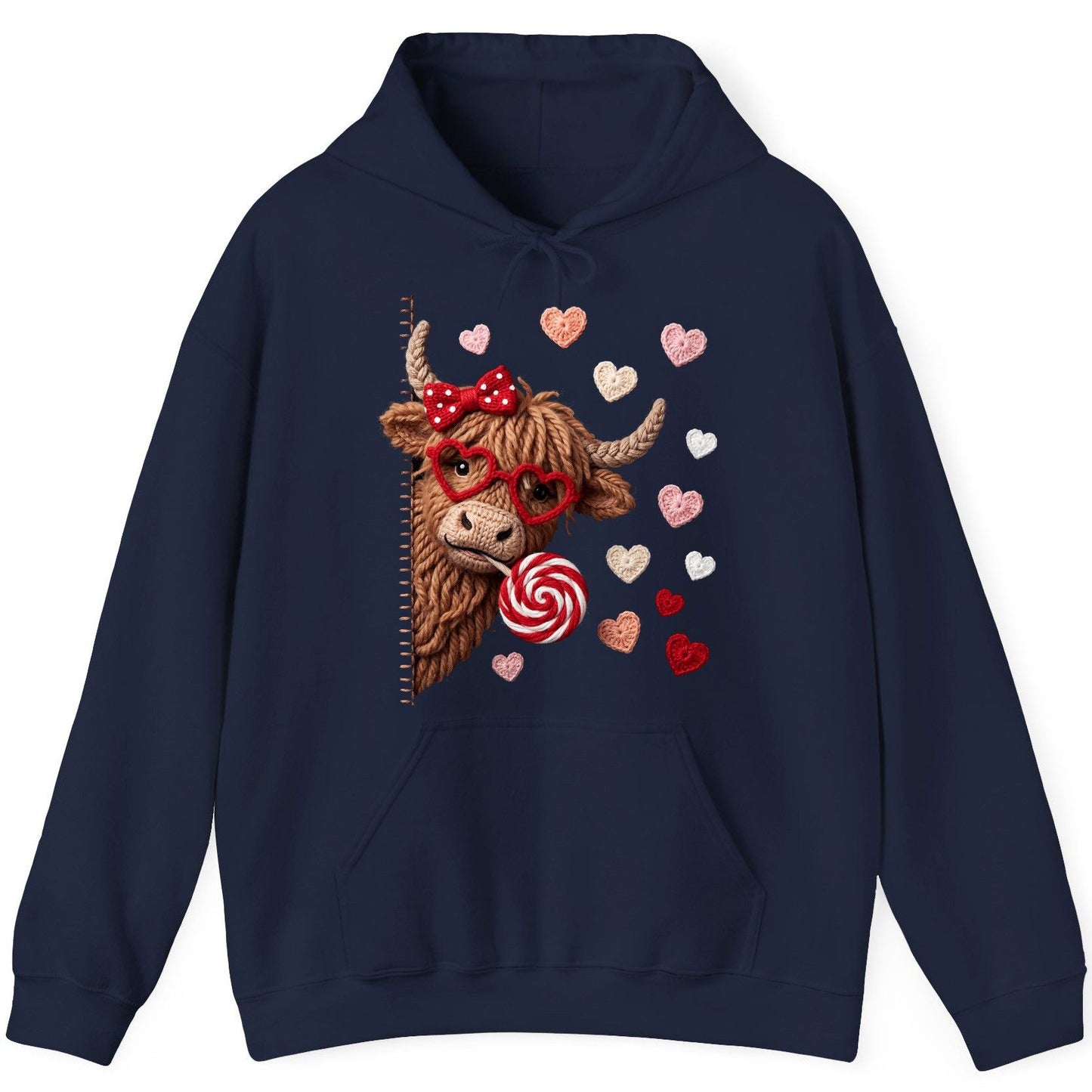 Crochet Valentine's Highland Cow highland cow Hoodie Navy product mockup