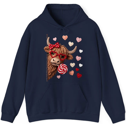 Crochet Valentine's Highland Cow highland cow Hoodie Navy product mockup