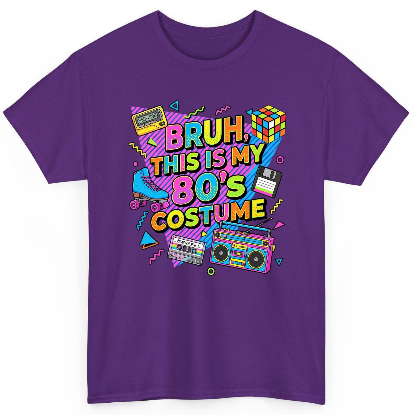BRUH THIS IS MY 80'S Costume Funny Nostalgia T-Shirt - product mockup - Purple