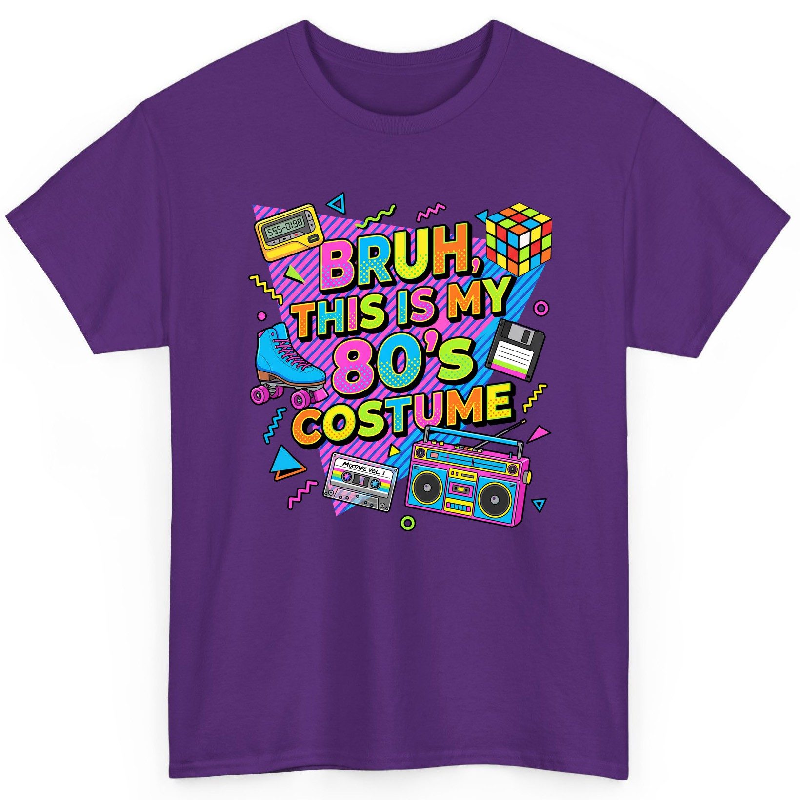 BRUH THIS IS MY 80'S Costume Funny Nostalgia T-Shirt - product mockup - Purple