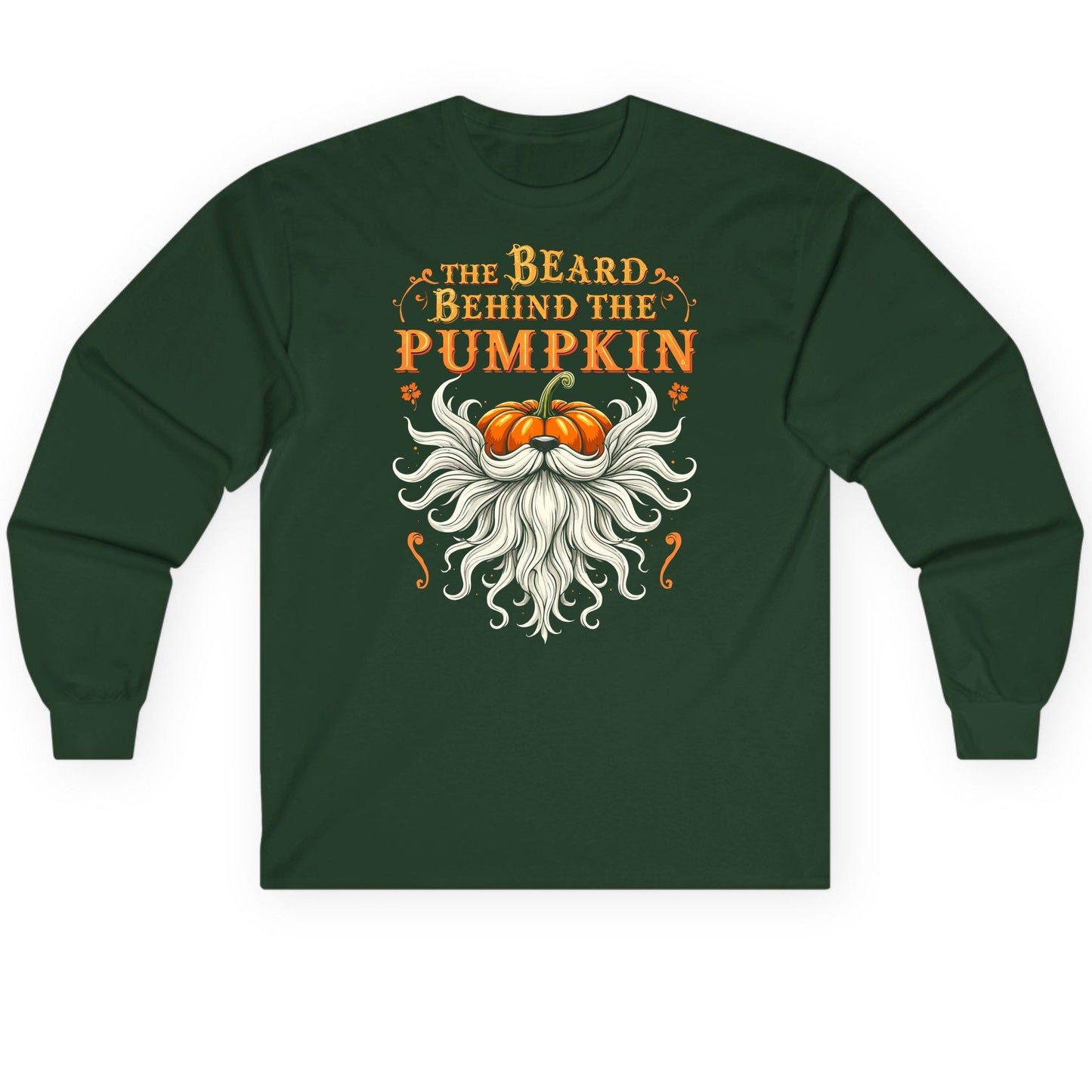 The Beard Behind the Pumpkin bearded dad Long Sleeve Tee Forest Green product mockup