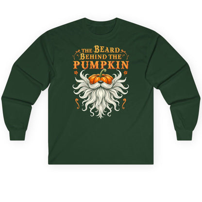 The Beard Behind the Pumpkin bearded dad Long Sleeve Tee Forest Green product mockup