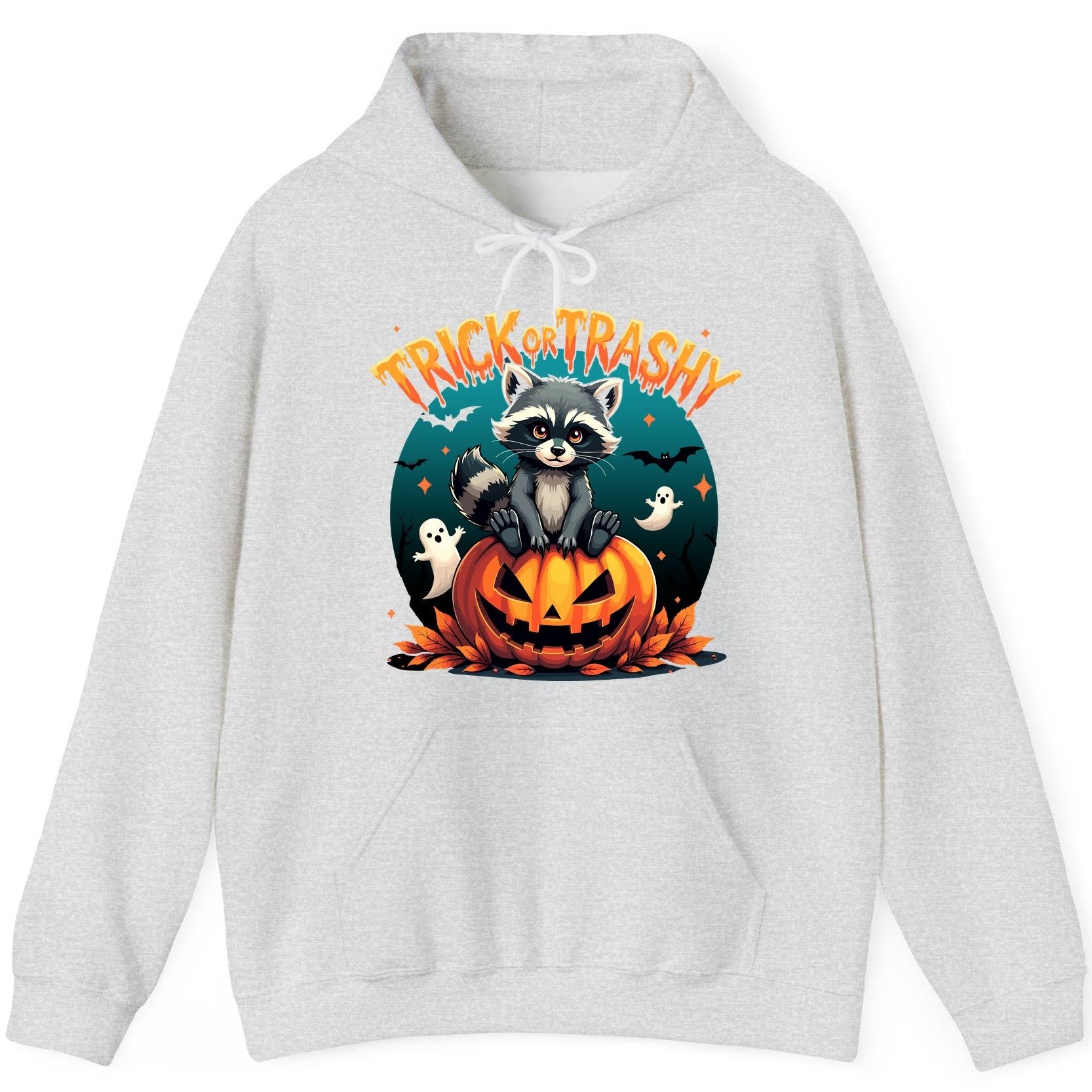 Trick or Trashy Halloween raccoon Hoodie Ash product mockup