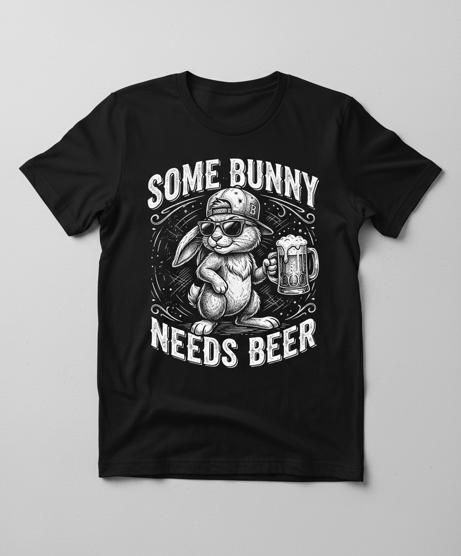 Some Bunny Needs Beer Funny Rabbit Drinking Design T-Shirt - Black