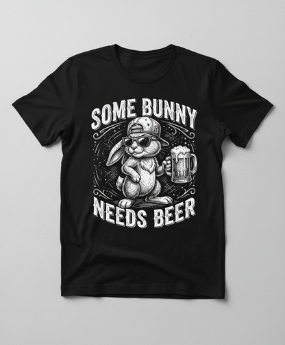 Some Bunny Needs Beer Funny Rabbit Drinking Design T-Shirt - Black