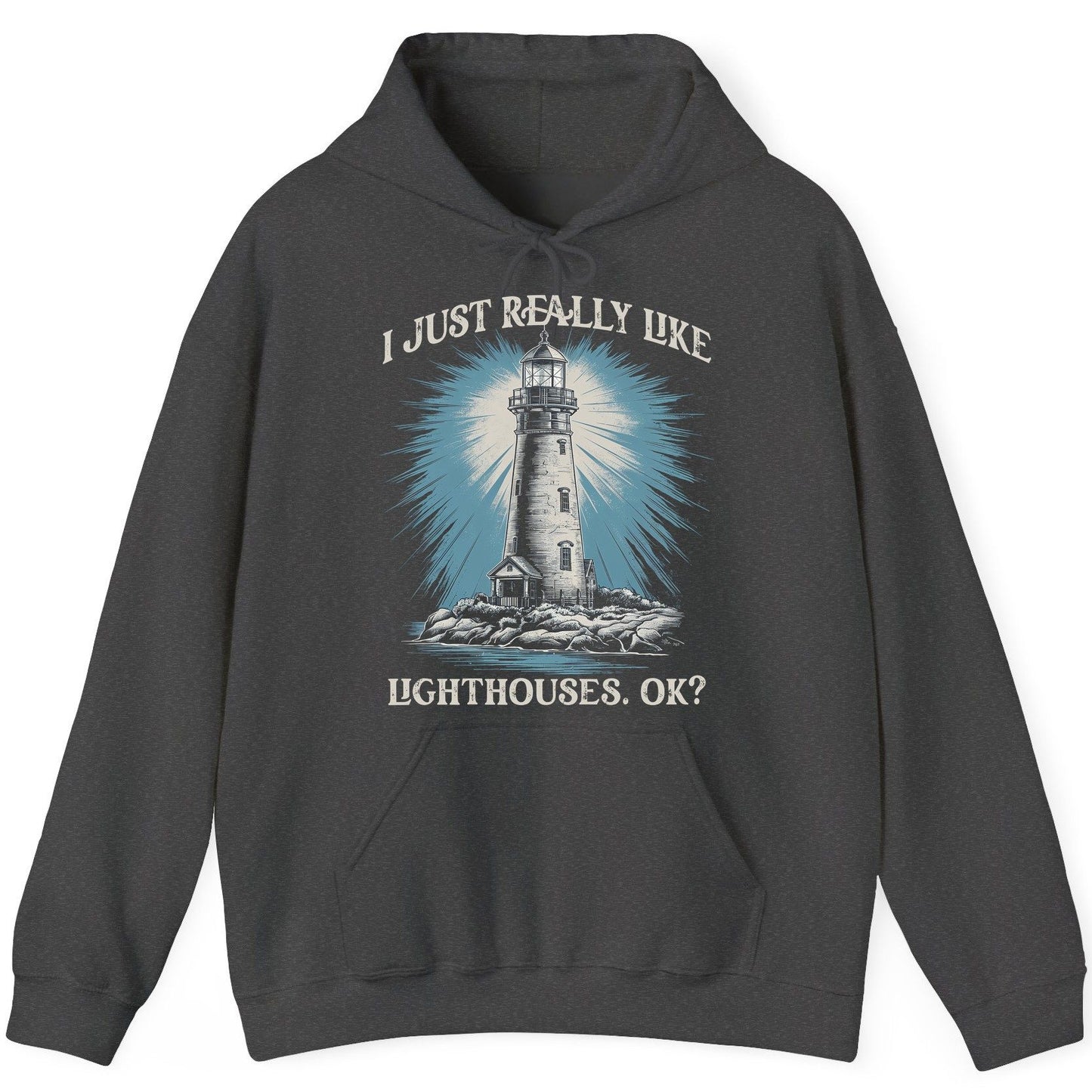 I Just Really Like Lighthouses, Ok? lighthouse Hoodie Dark Heather product mockup