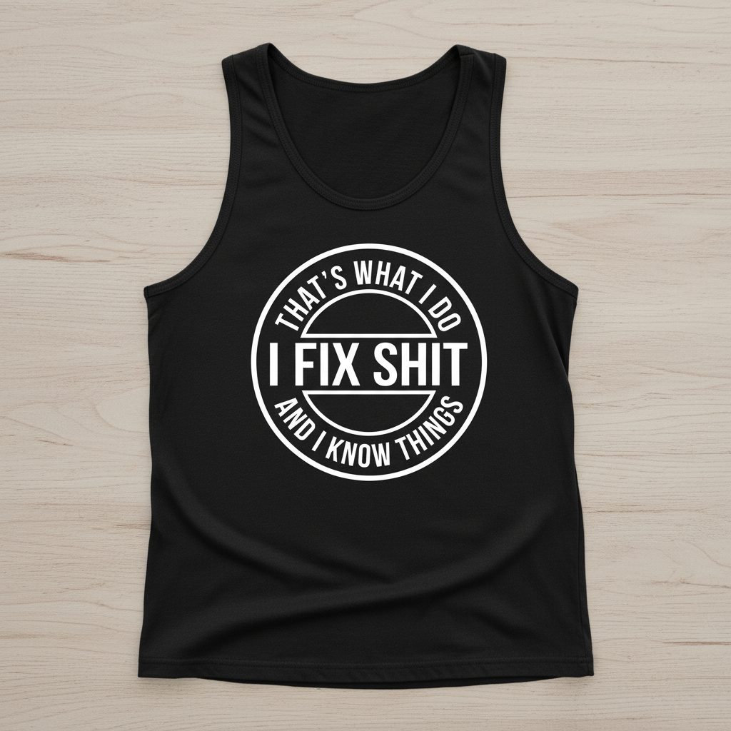 That's What I Do I Fix Shit and I Know Things Funny Handyman Tank Top - product mockup - Black
