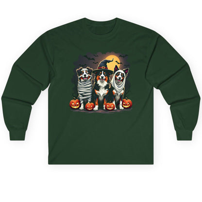 Australian Shepherd Halloween Dogs australian shepherd dogs Long Sleeve Tee Forest Green product mockup