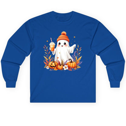 Cute Ghost Pumpkin Spice Latte cute Halloween ghost Long Sleeve Tee Royal product mockup
