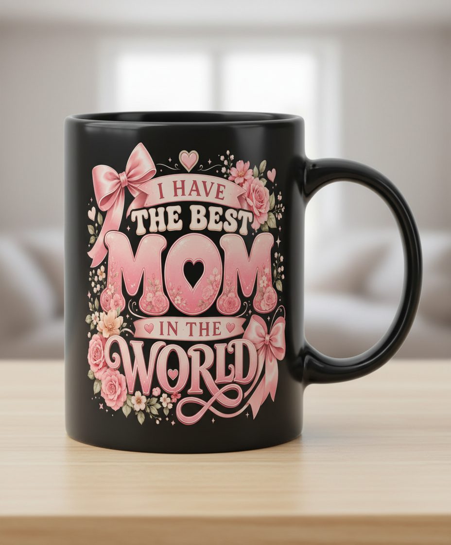 I Have the Best Mom in the World Mother's Day Black Mug - product mockup - Black
