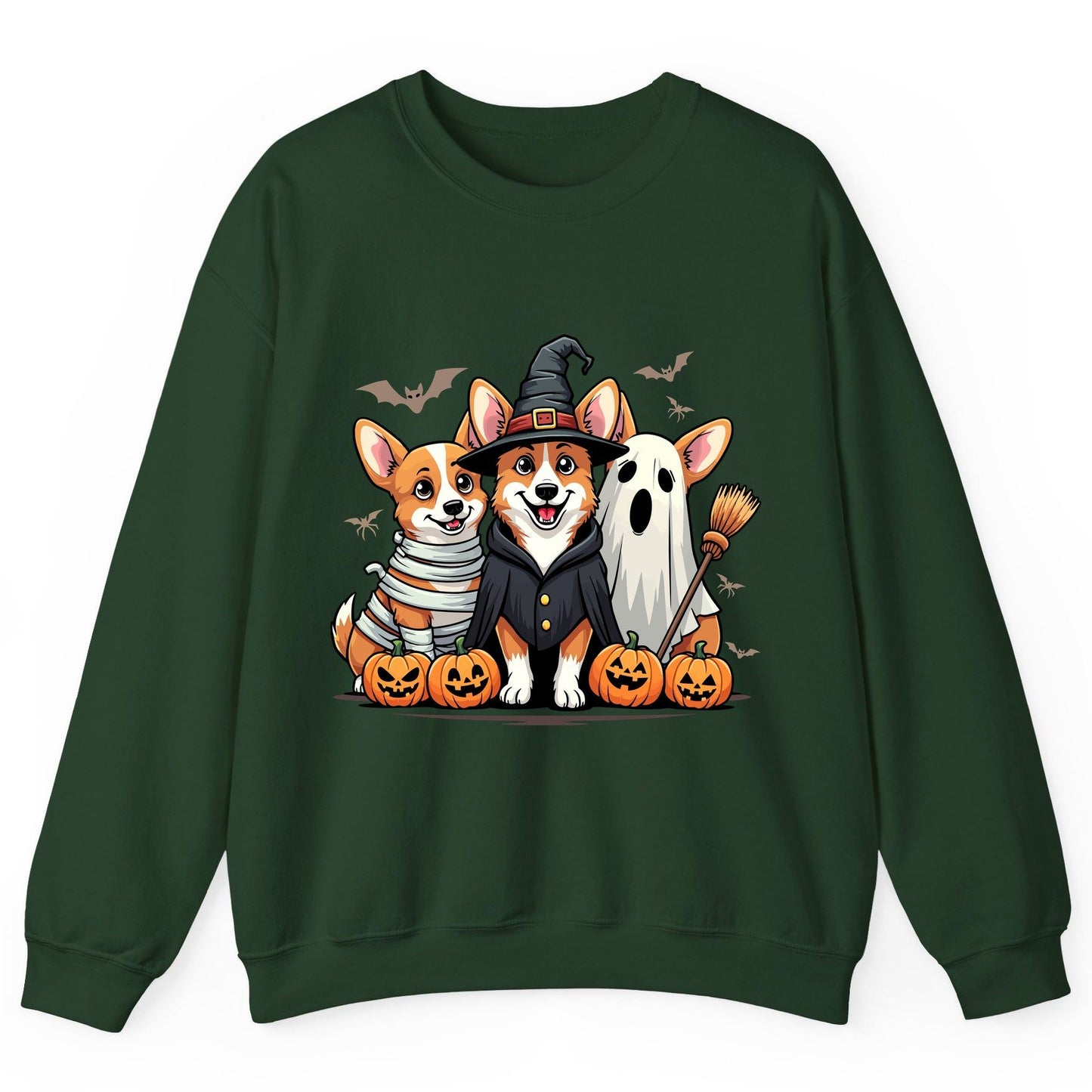 Halloween Corgi Trio Halloween corgis Sweatshirt Forest Green product mockup