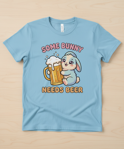 Some Bunny Needs Beer Funny Rabbit T-Shirt - Light Blue