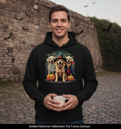 Golden Retriever Halloween Trio golden retriever Hoodie Black lifestyle mockup
