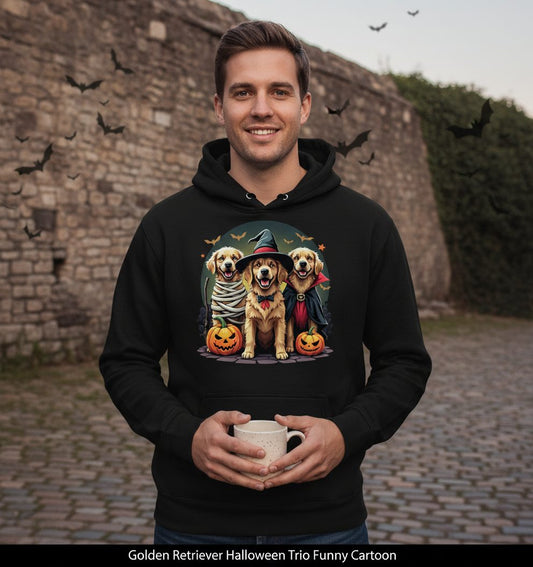 Golden Retriever Halloween Trio golden retriever Hoodie Black lifestyle mockup